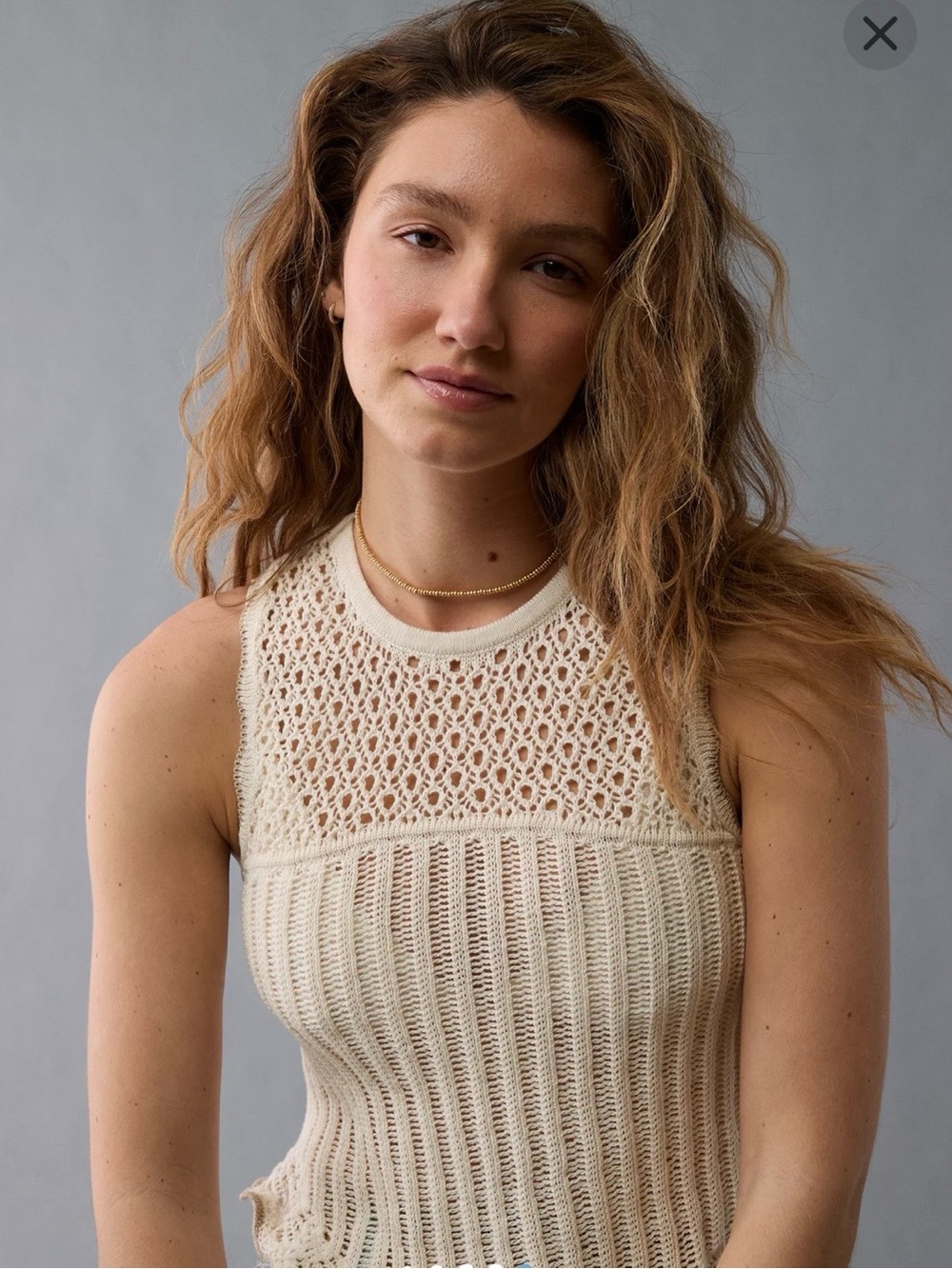 American Eagle Cream Open Crochet Knit Sweater